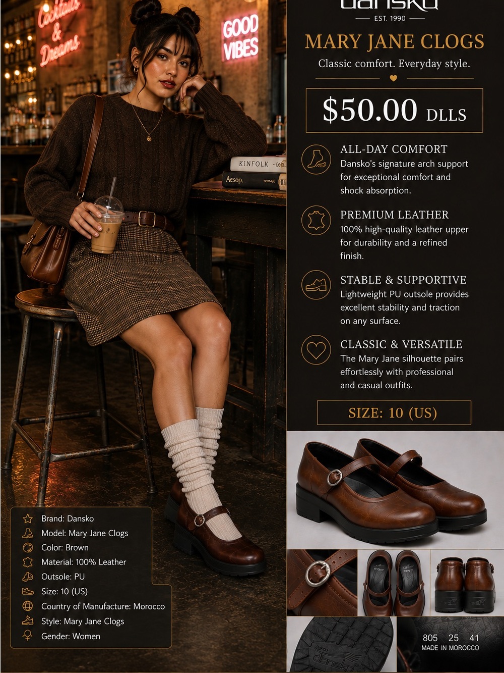 Dansko Brown Leather Mary Jane Shoes size 10 good for daily wearing 💕